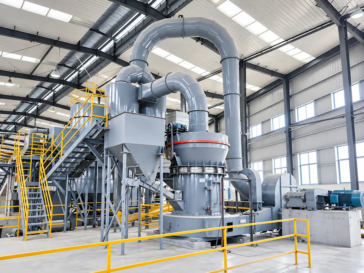 Gypsum powder processing equipment inside a factory